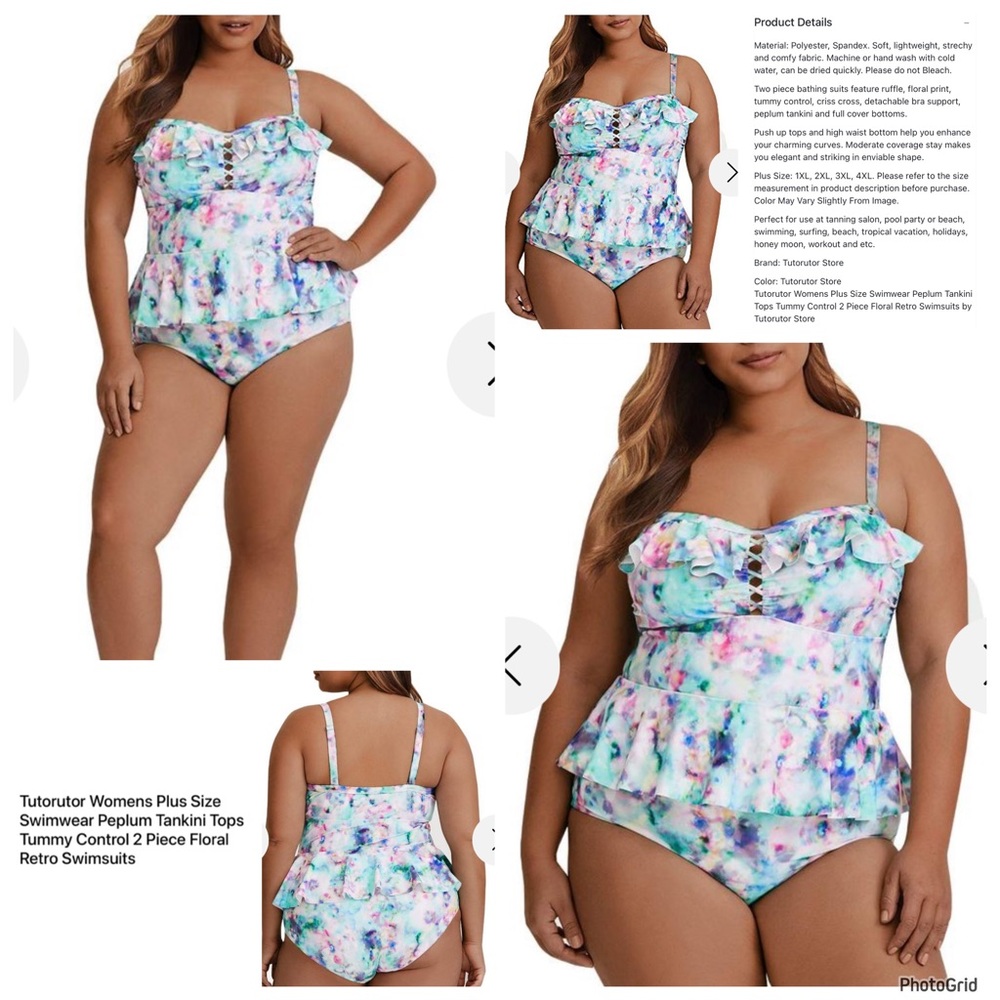 Tutorutor XXL plus size peplum Tankini blue tie dye swimsuit NWOT